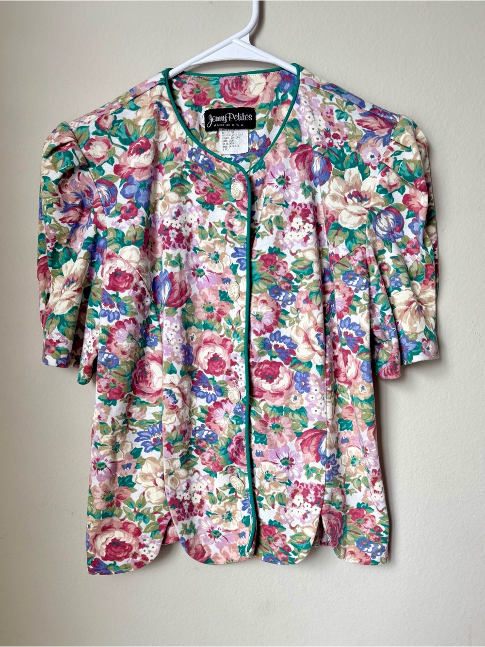 Vintage 80s Jenny Petites Floral Jacket 8P Rose Buttons Cottagecore USA